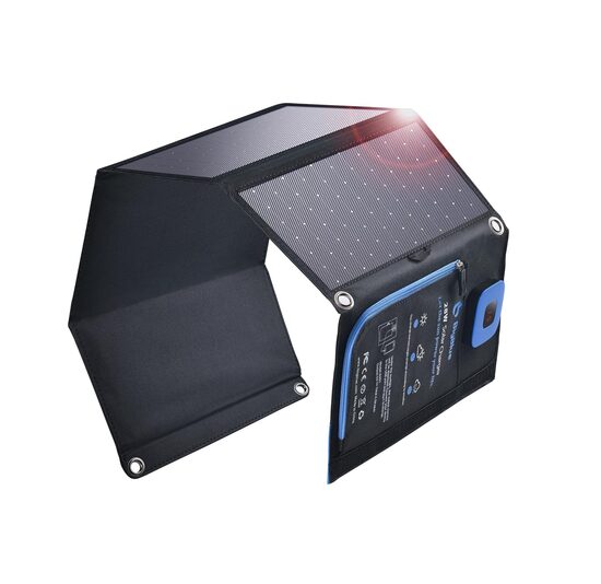 Pārnēsājams saules lādētājs 28W ar 2 gab USB portiem (5V/4A kopā)