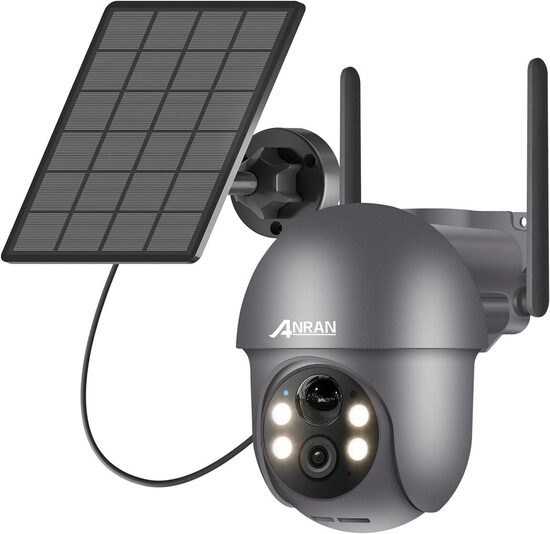 Belaidė lauko kamera 360° su saulės baterija ANRAN, 2K, IP65, Wi-Fi 2.4GHz, 5200mAh, Pilka.